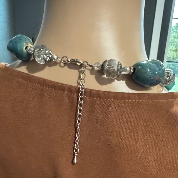 Turquoise and Silver Cross Pendant Necklace - Picture 3 of 3